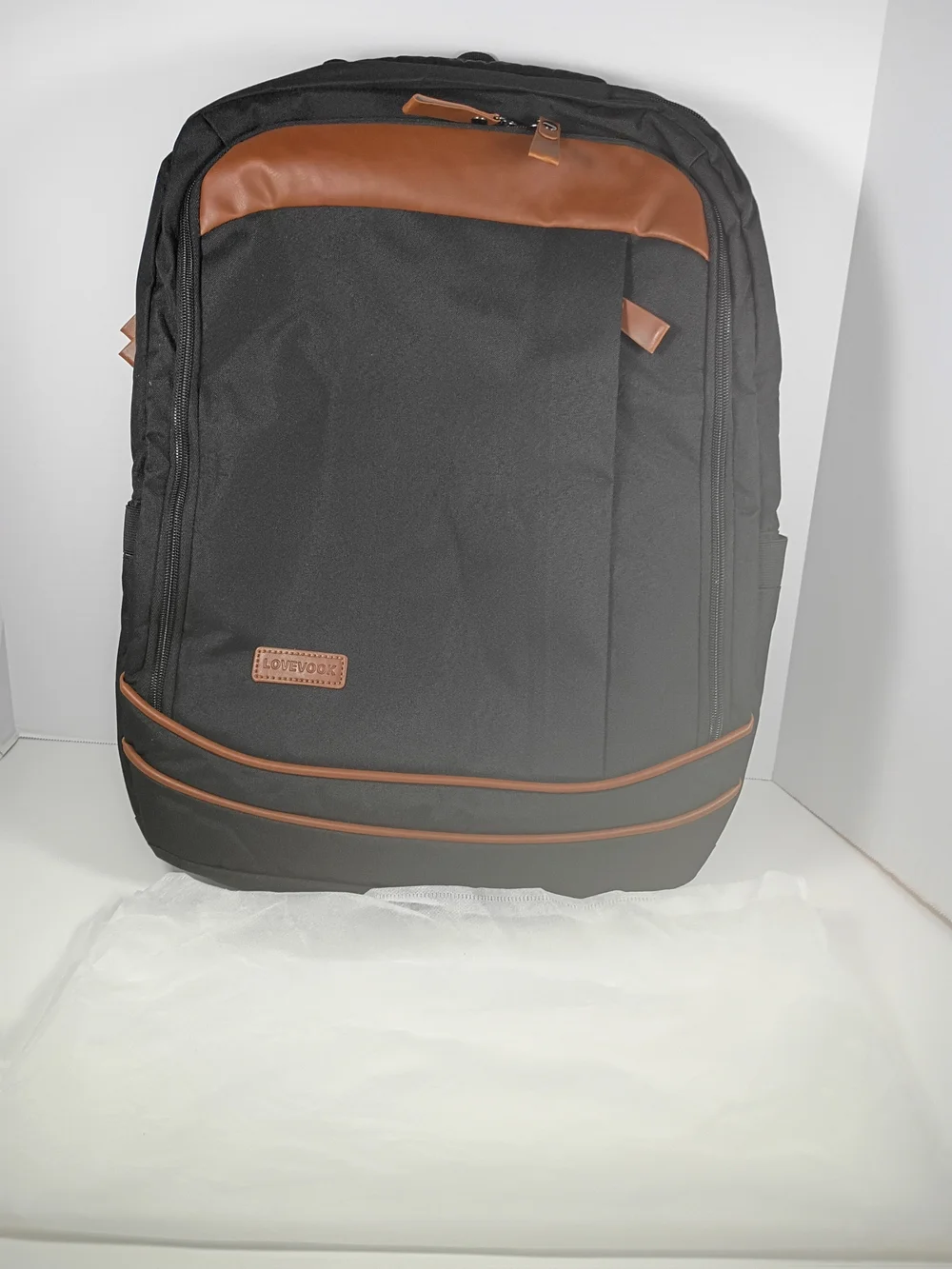 LOVEVOOK Black Backpack with Brown Trim - Men's Business Travel Bag